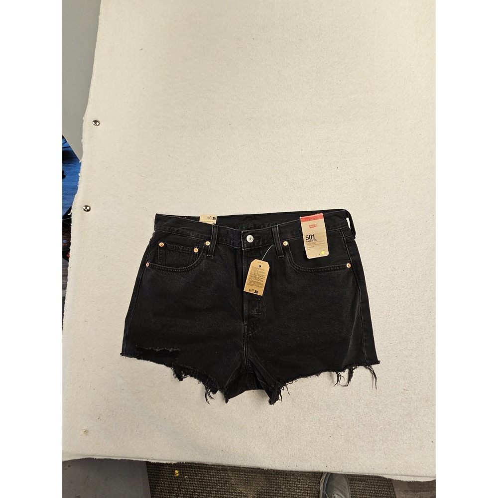Levis 501 Original High Rise Denim Shorts Black Raw Hem Button Fly‎ Size 33 NEW